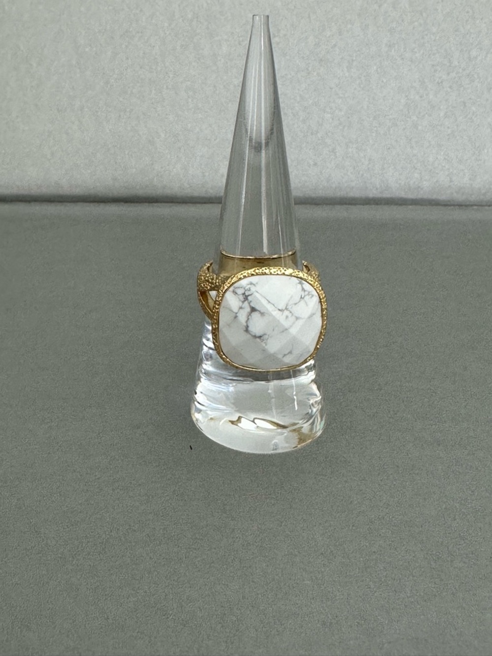 Gold Ring with White Marbled Stone